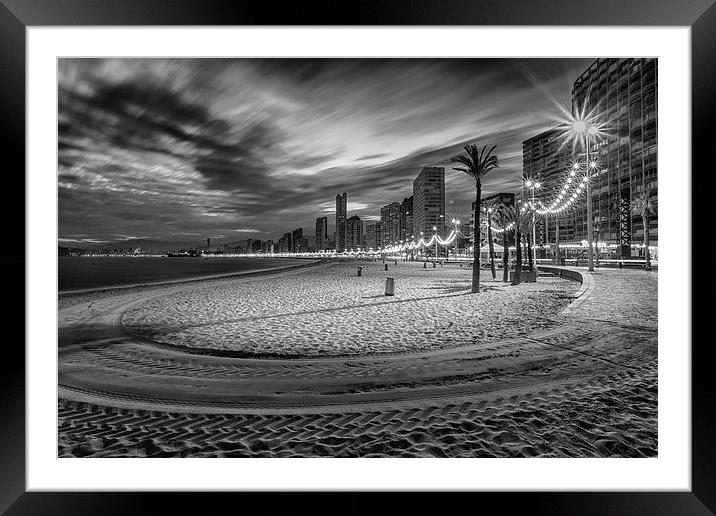  Benidorm levante beach at night Framed Mounted Print by Leighton Collins