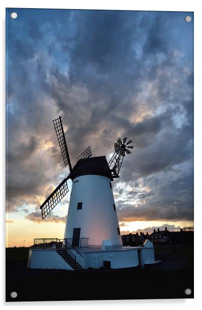 Sunset Sky Lytham Windmill Acrylic by Gary Kenyon