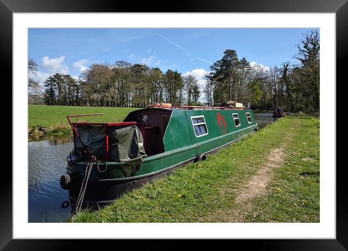 Green Canal Boat Framed Mounted Print by Gary Kenyon