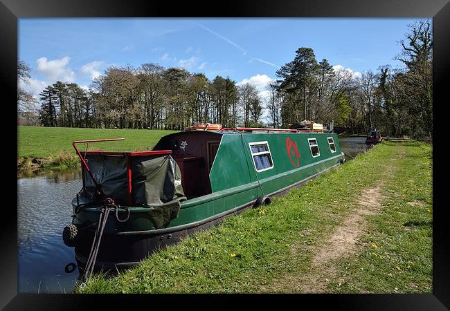 Green Canal Boat Framed Print by Gary Kenyon