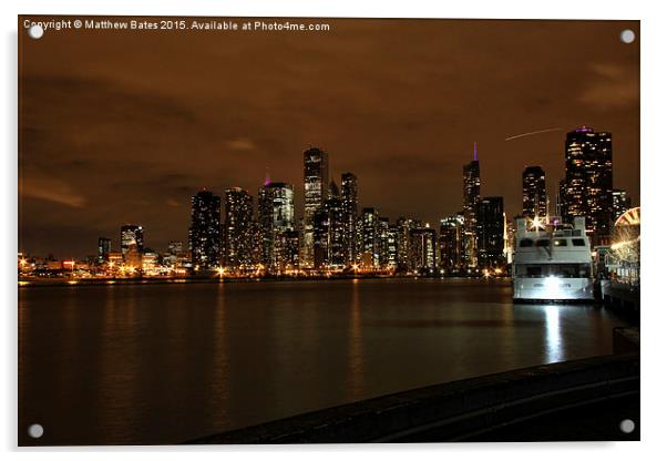 Chicago late night cityscape Acrylic by Matthew Bates