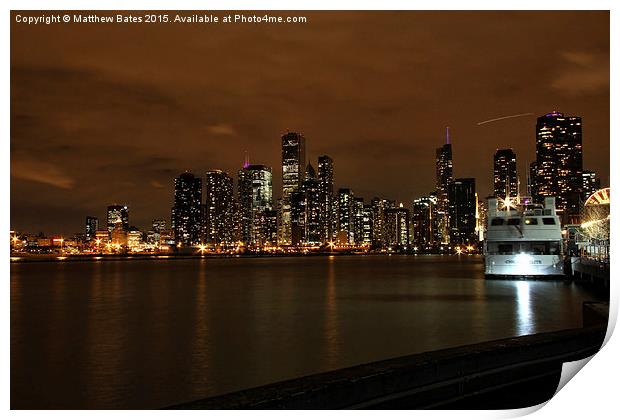 Chicago late night cityscape Print by Matthew Bates