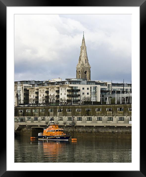 Dun Laoghaire Rescue Boat Framed Mounted Print by Larry Pegram