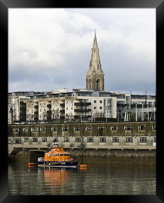 Dun Laoghaire Rescue Boat Framed Print by Larry Pegram