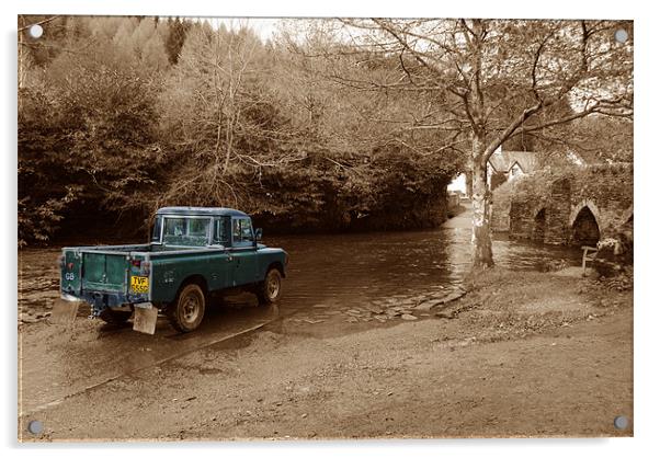 Landrover v The ford...! Acrylic by Rob Hawkins