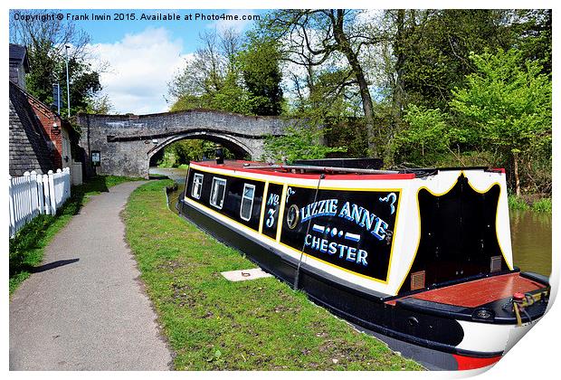  A narrow boat on the Shropshire union canal. Print by Frank Irwin