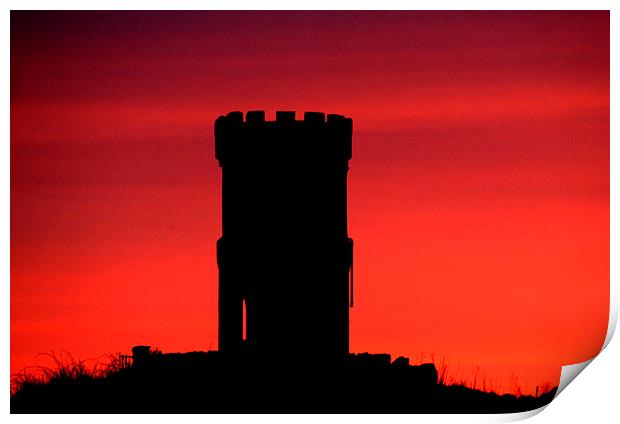  Red watch tower at night. Print by Jim Moran