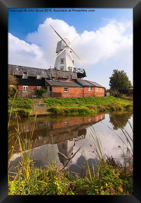  The white smock windmill situated on river Tillin Framed Print by John Boud