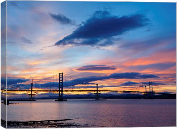 Forth Bridges Sunset Canvas Print by Tommy Dickson