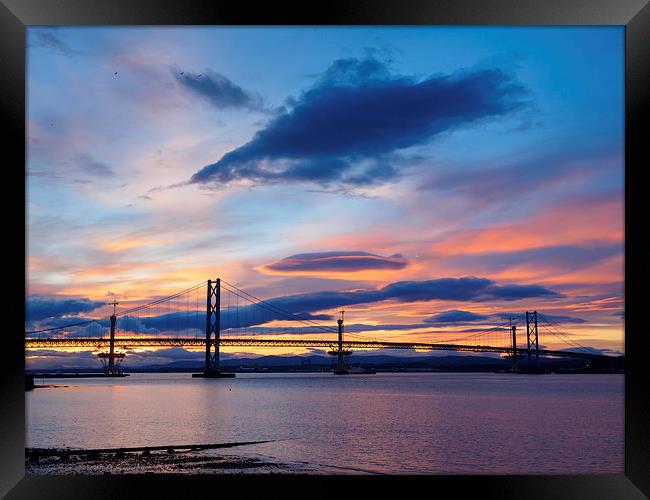 Forth Bridges Sunset Framed Print by Tommy Dickson