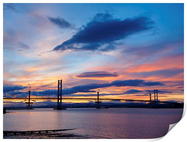 Forth Bridges Sunset Print by Tommy Dickson