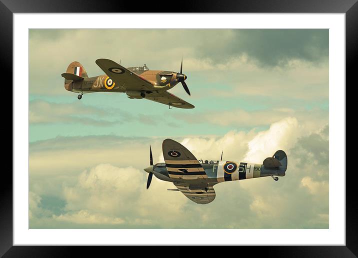  Batle of Britain Spitfire ad Hurricane crossover Framed Mounted Print by Andrew Scott