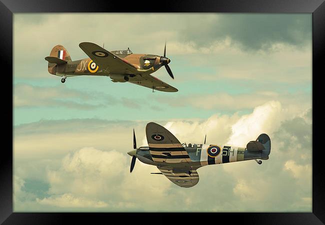  Batle of Britain Spitfire ad Hurricane crossover Framed Print by Andrew Scott