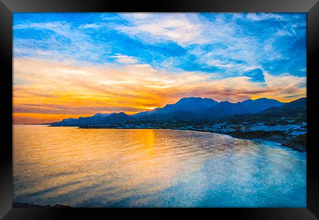 Makrygialos Sunset Digital Painting Framed Print by Antony McAulay