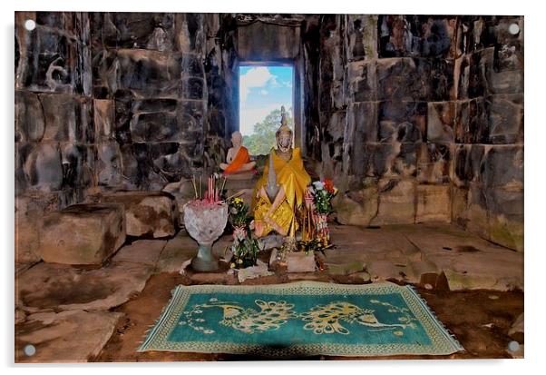 PRAYING ROOM IN ANGKOR WAT Acrylic by radoslav rundic