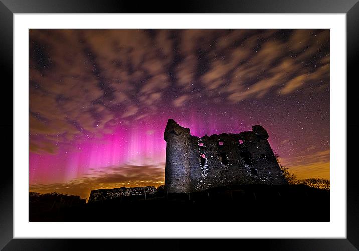  Monea Castle Aurora Borealis Framed Mounted Print by Paul Martin