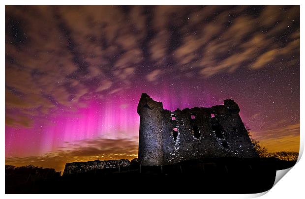  Monea Castle Aurora Borealis Print by Paul Martin