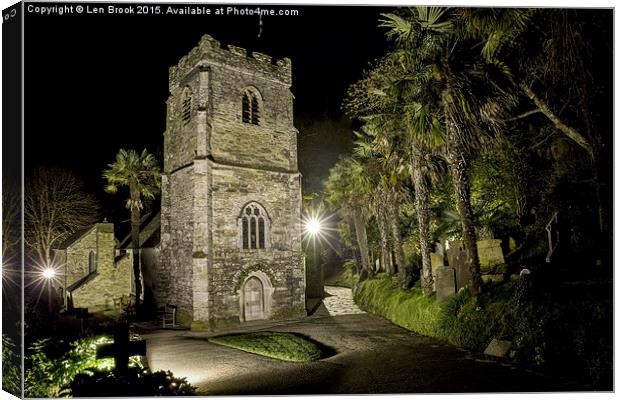  St. Just in Roseland at Night, Cornwall Canvas Print by Len Brook
