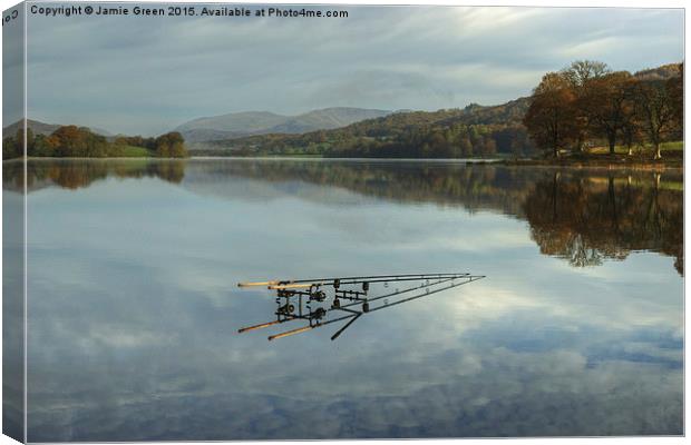   Fishing At Esthwaite Canvas Print by Jamie Green