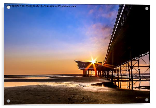 Southport Pier Sunset Acrylic by Paul Madden