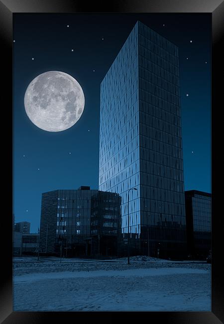 Tower in the night Framed Print by Jón Sigurjónsson