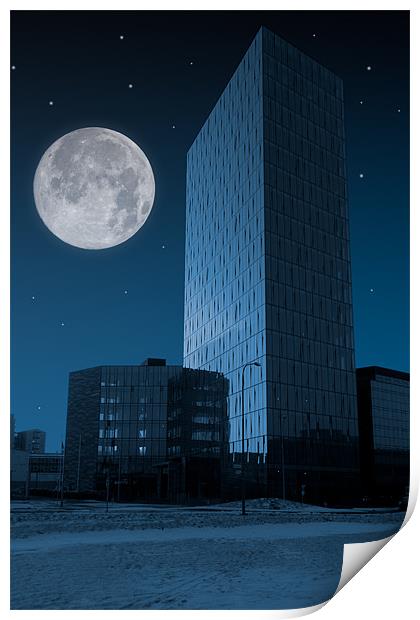 Tower in the night Print by Jón Sigurjónsson