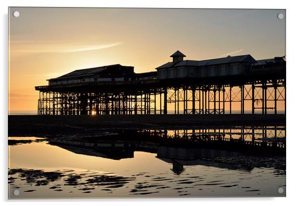 Golden Sunset Reflections Blackpool Acrylic by Gary Kenyon