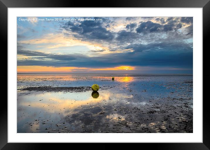  Heacham buoys at sunset Framed Mounted Print by Simon Taylor
