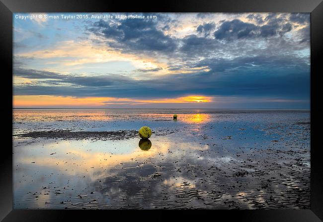  Heacham buoys at sunset Framed Print by Simon Taylor