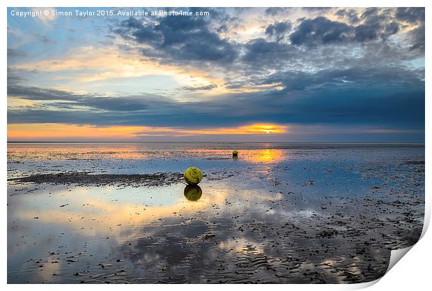  Heacham buoys at sunset Print by Simon Taylor