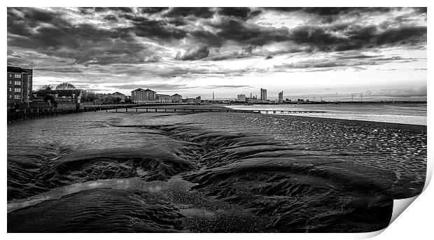  Dramatic Sunset on River Thames in Black and Whit Print by John Ly