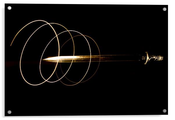 Light trails around a sword Acrylic by Eddie Howland