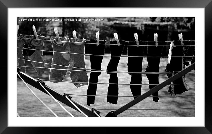 Black White Socks on Clothes Line Framed Mounted Print by Mark Purches
