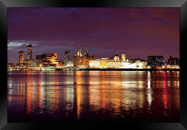  Liverpool Skyline Reflections from Woodside Framed Print by John Hickey-Fry