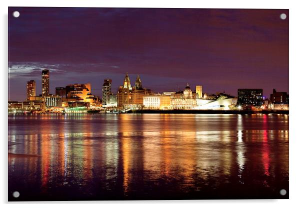  Liverpool Skyline Reflections from Woodside Acrylic by John Hickey-Fry