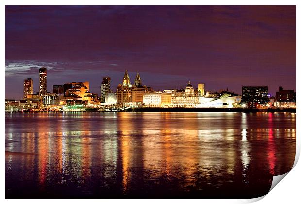 Liverpool Skyline Reflections from Woodside Print by John Hickey-Fry