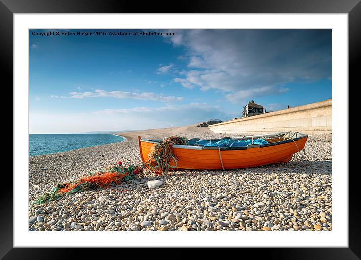 Fishing Boat on Chesil Beach Framed Mounted Print by Helen Hotson