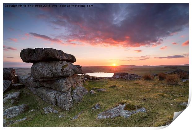 Tregarrick Tor on Bodmin Moor Print by Helen Hotson