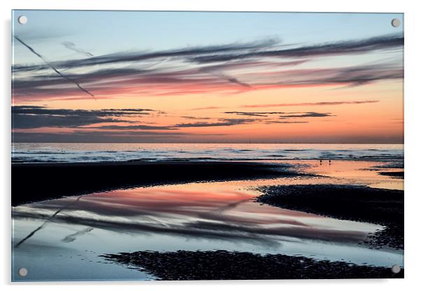 Sunset Sky On Blackpool Beach Acrylic by Gary Kenyon