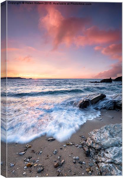 Sunset at Little Fistral Beach Canvas Print by Helen Hotson