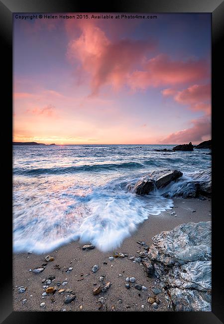 Sunset at Little Fistral Beach Framed Print by Helen Hotson
