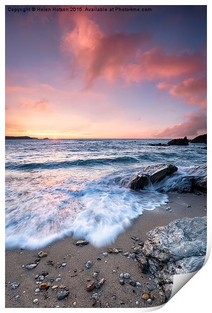 Sunset at Little Fistral Beach Print by Helen Hotson