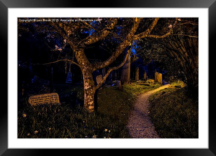  Night in the Graveyard, St. Just in Roseland Framed Mounted Print by Len Brook