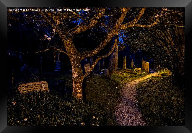  Night in the Graveyard, St. Just in Roseland Framed Print by Len Brook