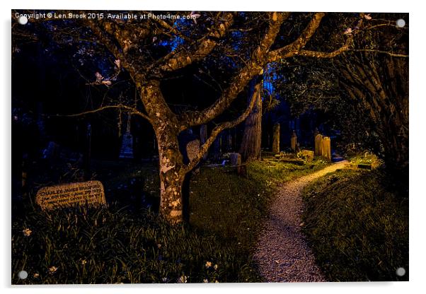  Night in the Graveyard, St. Just in Roseland Acrylic by Len Brook