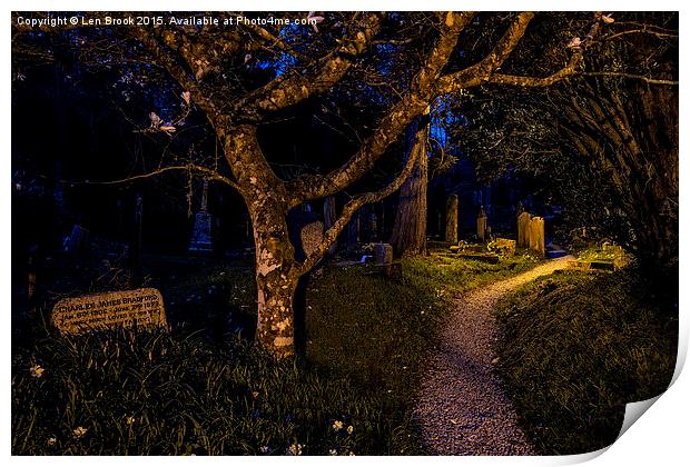  Night in the Graveyard, St. Just in Roseland Print by Len Brook