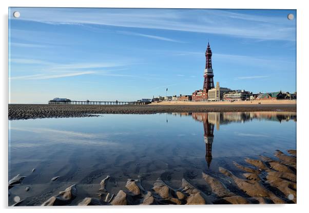 Blackpool Tower Reflections Acrylic by Gary Kenyon