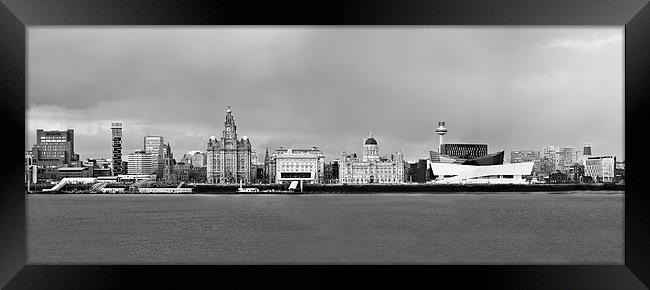  Liverpool Waterfront Panorama Black and White Framed Print by John Hickey-Fry