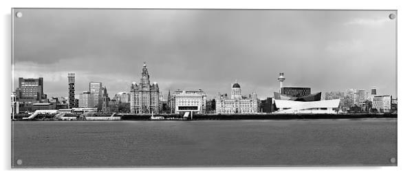  Liverpool Waterfront Panorama Black and White Acrylic by John Hickey-Fry