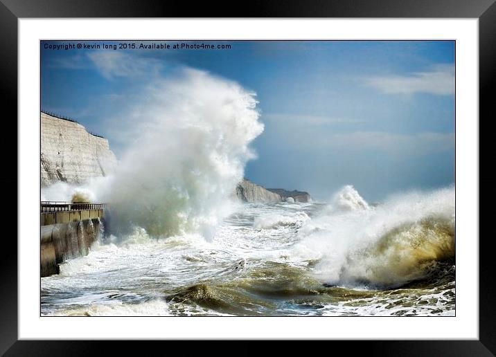  rough seas blue sky's rottingdean in high winds  Framed Mounted Print by kevin long